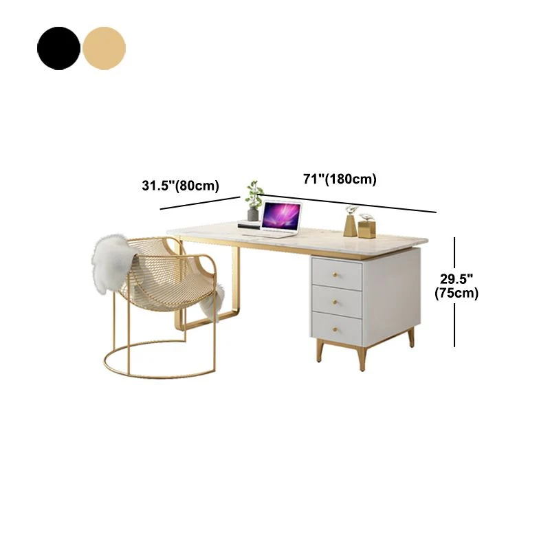 Bureau en marbre artificiel Bureau de style glamour avec 3 tiroirs Clearhalo