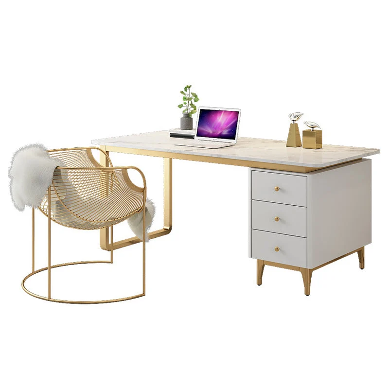 Bureau en marbre artificiel Bureau de style glamour avec 3 tiroirs Clearhalo