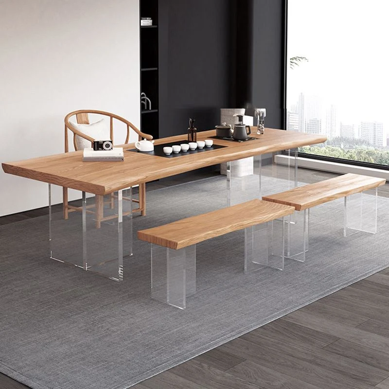 Bureau moderne en acrylique et bois massif naturel, 30 pouces de hauteur Clearhalo