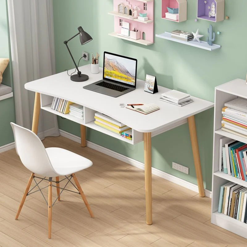 Bureau moderne blanc et marron Parsons bureau incurvé en bois pour chambre à coucher Clearhalo