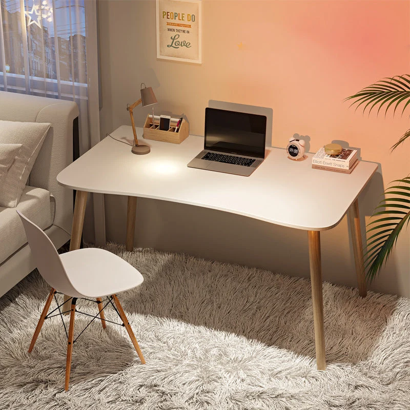 Bureau moderne blanc et marron Parsons bureau incurvé en bois pour chambre à coucher Clearhalo