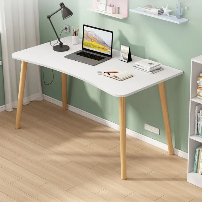 Bureau moderne blanc et marron Parsons bureau incurvé en bois pour chambre à coucher Clearhalo