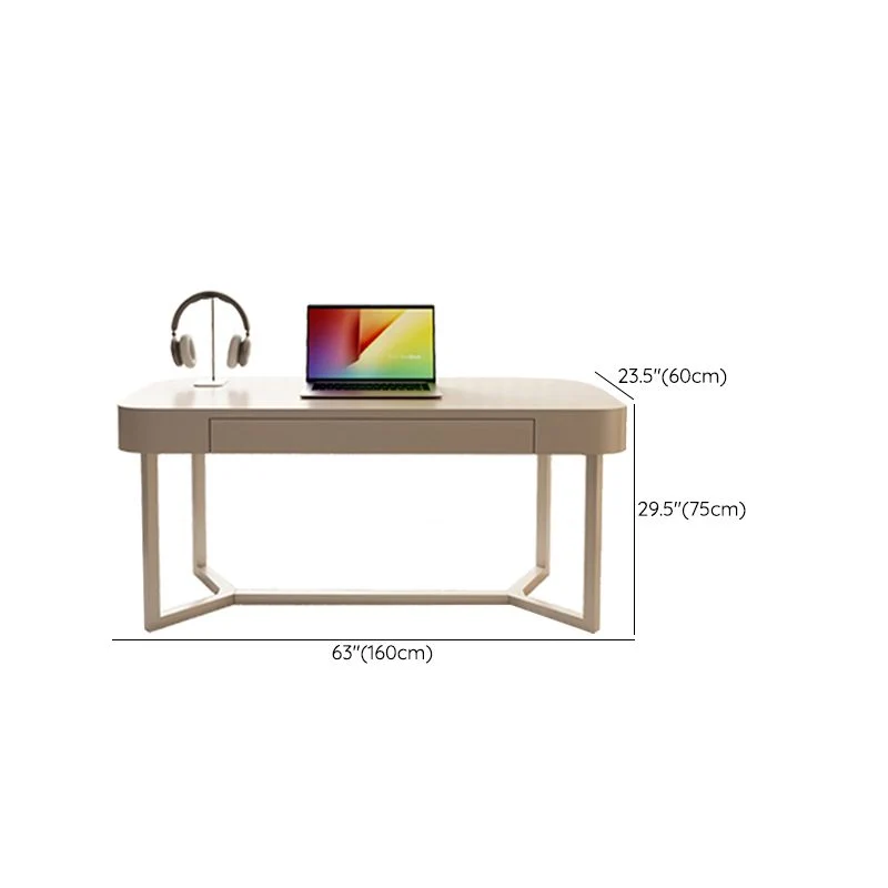 Bureau moderne en bois massif blanc, bureau d'écriture de 29,5 pouces de haut avec 2 tiroirs de rangement Clearhalo