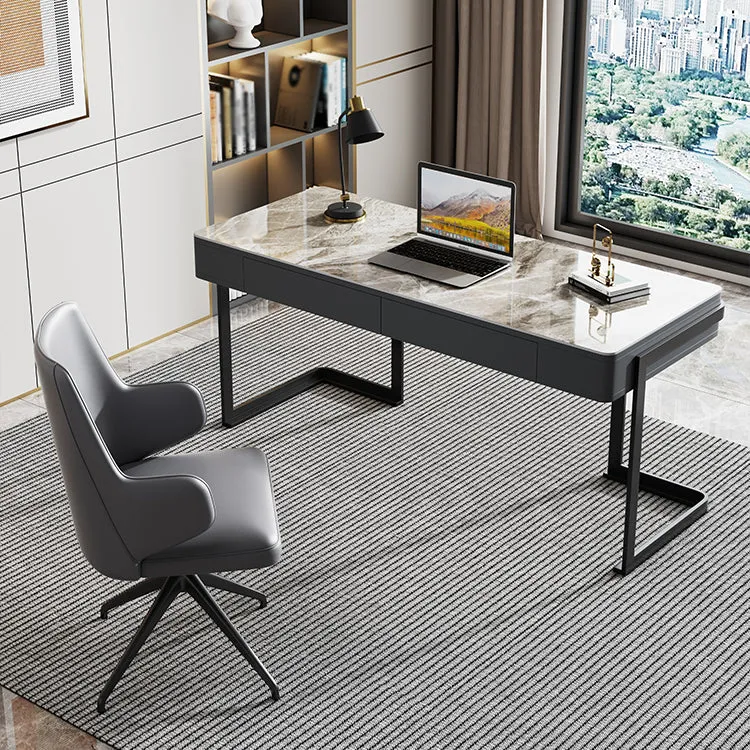 Bureau moderne bureau d'étude à domicile bureau en pierre frittée avec 2 tiroirs Clearhalo
