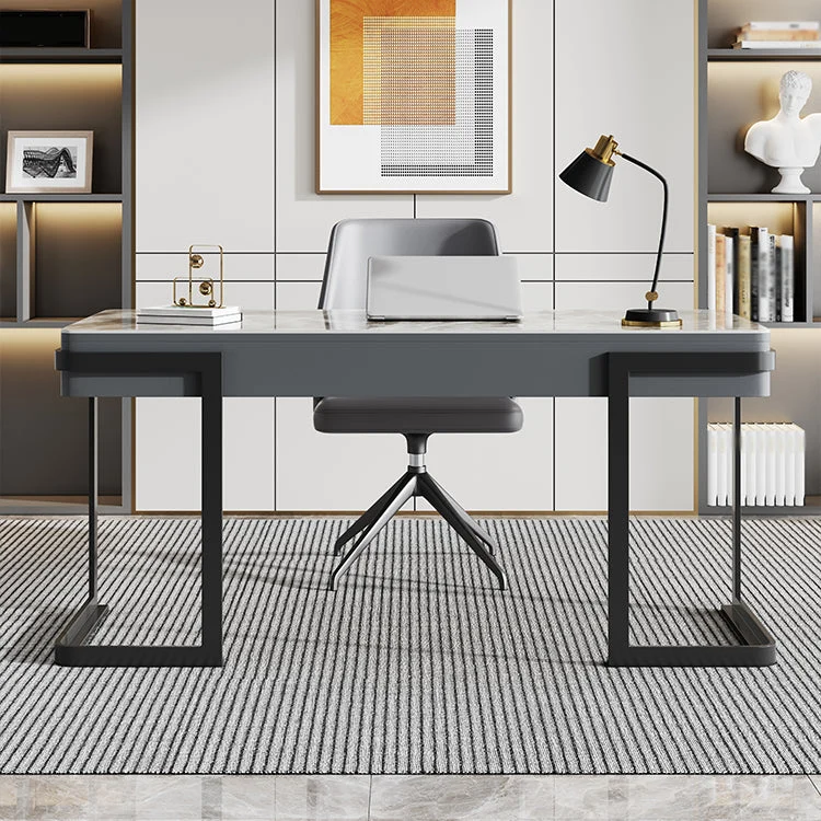 Bureau moderne bureau d'étude à domicile bureau en pierre frittée avec 2 tiroirs Clearhalo