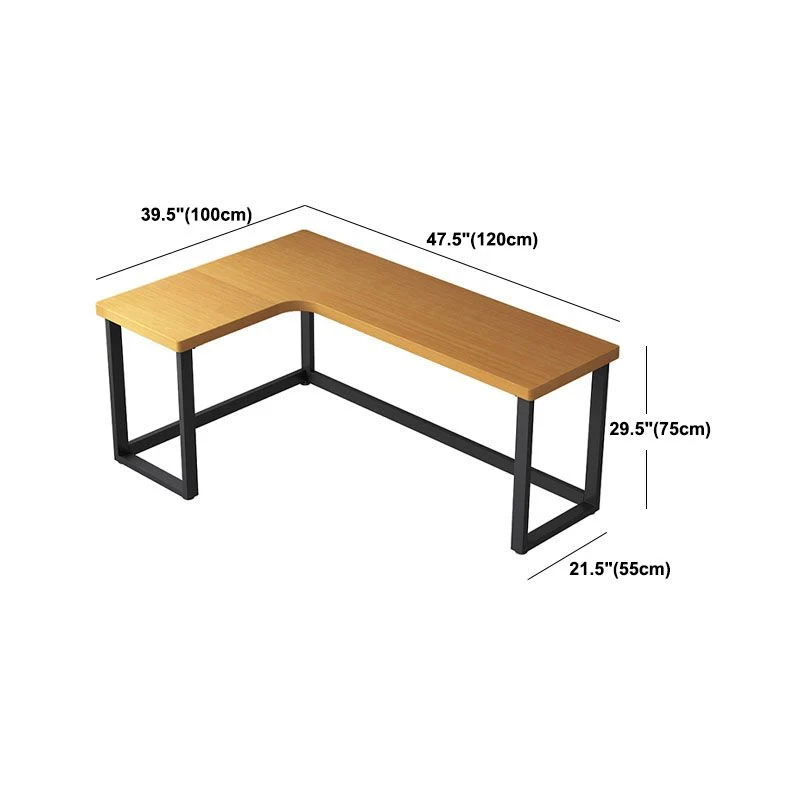 Bureau moderne en forme de L naturel, bureau d'écriture en bois massif avec tiroirs Clearhalo