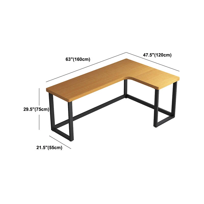 Bureau moderne en forme de L naturel, bureau d'écriture en bois massif avec tiroirs Clearhalo