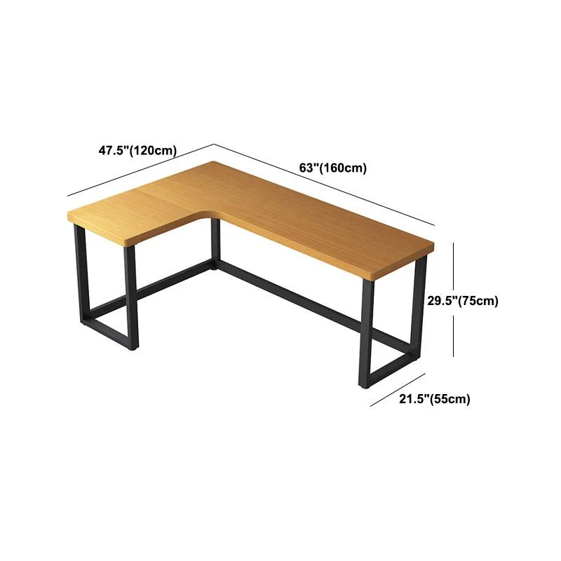 Bureau moderne en forme de L naturel, bureau d'écriture en bois massif avec tiroirs Clearhalo