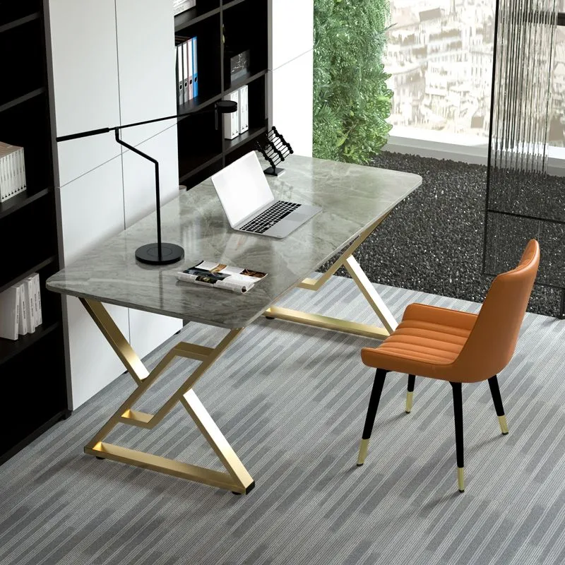 Bureau moderne rectangulaire avec pieds en métal doré, bureau d'écriture pour la maison et le bureau Clearhalo