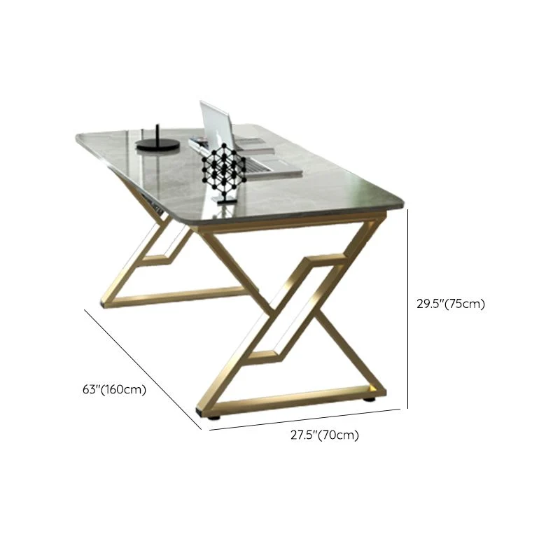 Bureau moderne rectangulaire avec pieds en métal doré, bureau d'écriture pour la maison et le bureau Clearhalo