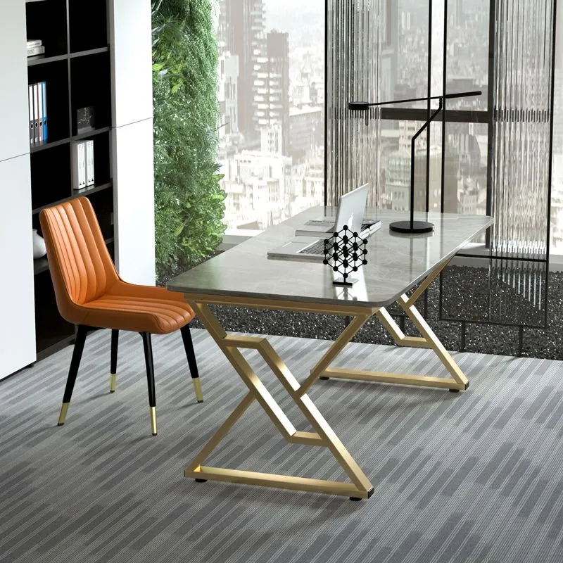 Bureau moderne rectangulaire avec pieds en métal doré, bureau d'écriture pour la maison et le bureau Clearhalo