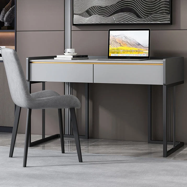 Bureau moderne à 2 tiroirs, bureau rectangulaire en pierre frittée pour la maison Clearhalo