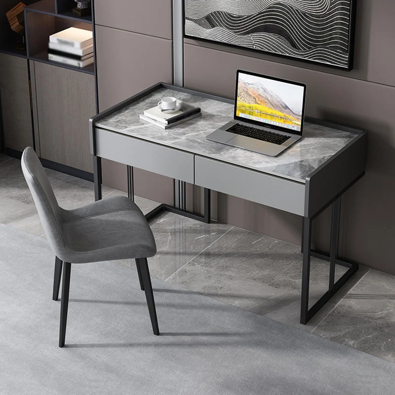 Bureau moderne à 2 tiroirs, bureau rectangulaire en pierre frittée pour la maison Clearhalo