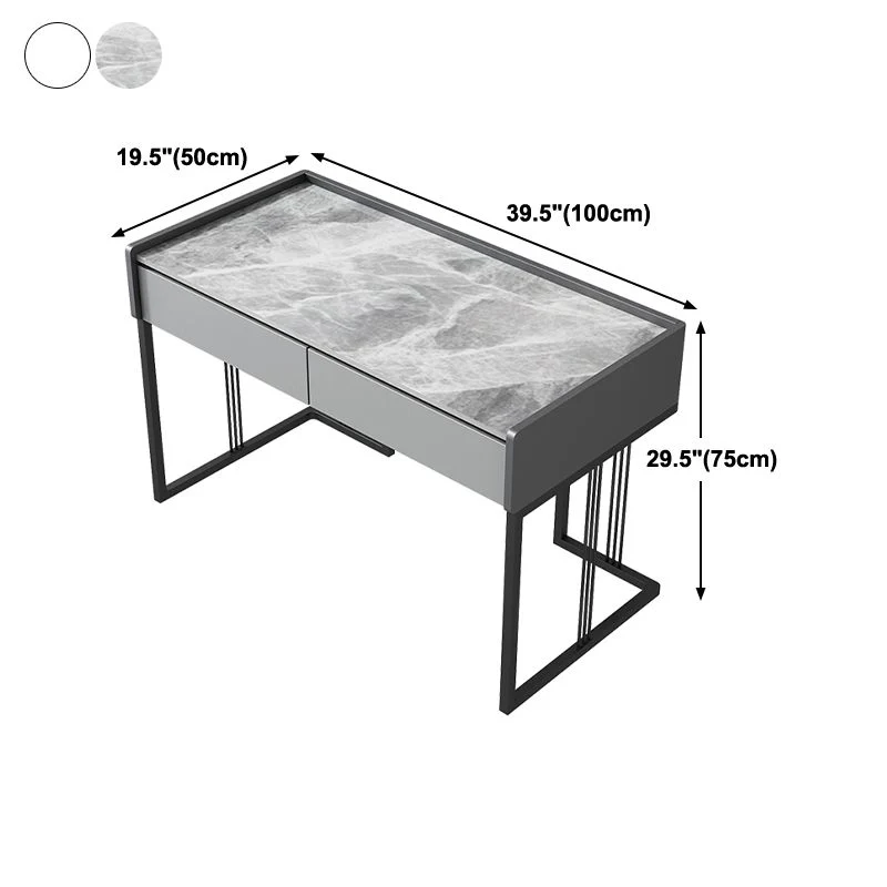 Bureau moderne à 2 tiroirs, bureau rectangulaire en pierre frittée pour la maison Clearhalo