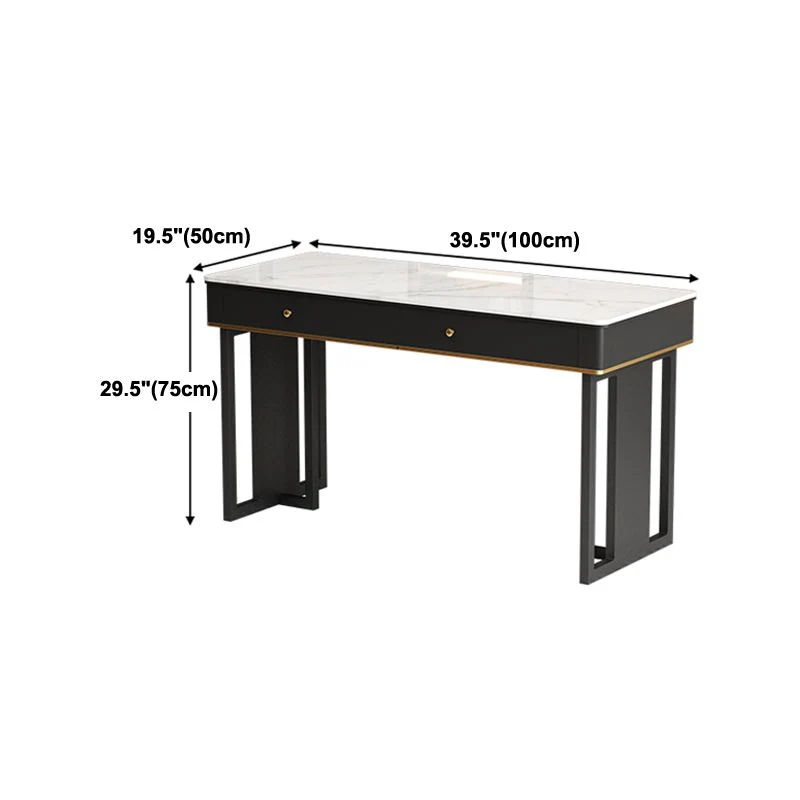 Bureau moderne à 2 tiroirs en pierre frittée avec base en métal Clearhalo