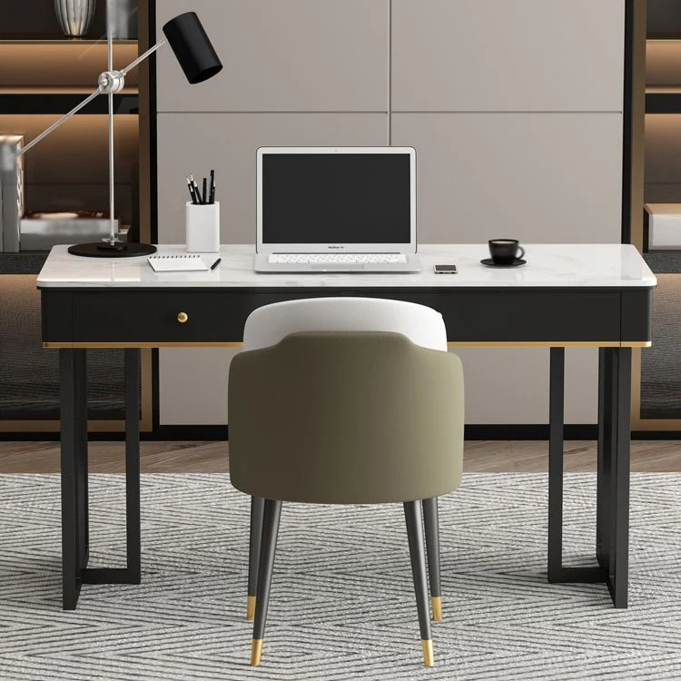Bureau moderne à 2 tiroirs en pierre frittée avec base en métal Clearhalo