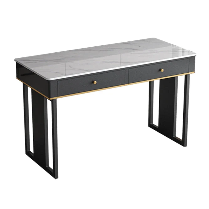 Bureau moderne à 2 tiroirs en pierre frittée avec base en métal Clearhalo