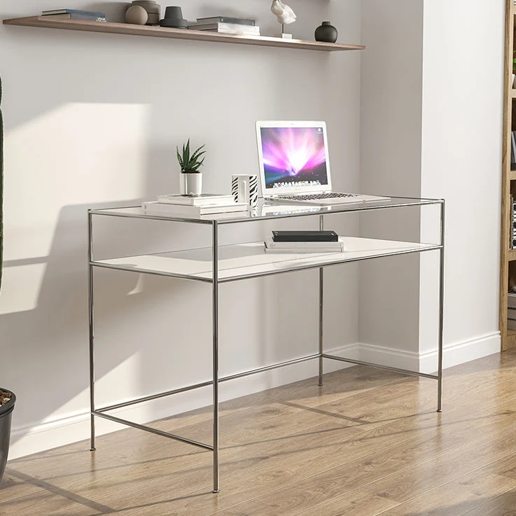 Bureau moderne en verre trempé pour salon, bureau d'étude, 47,2''L x 23,6''W Clearhalo