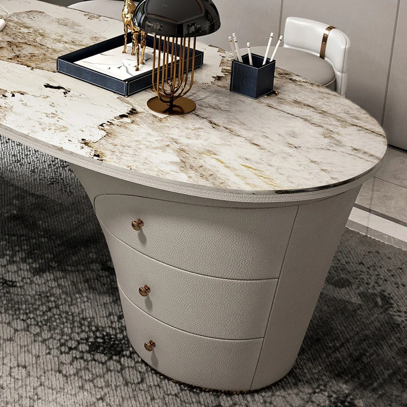 Bureau en métal de style Glam, bureau d'écriture en pierre avec 3 tiroirs Clearhalo