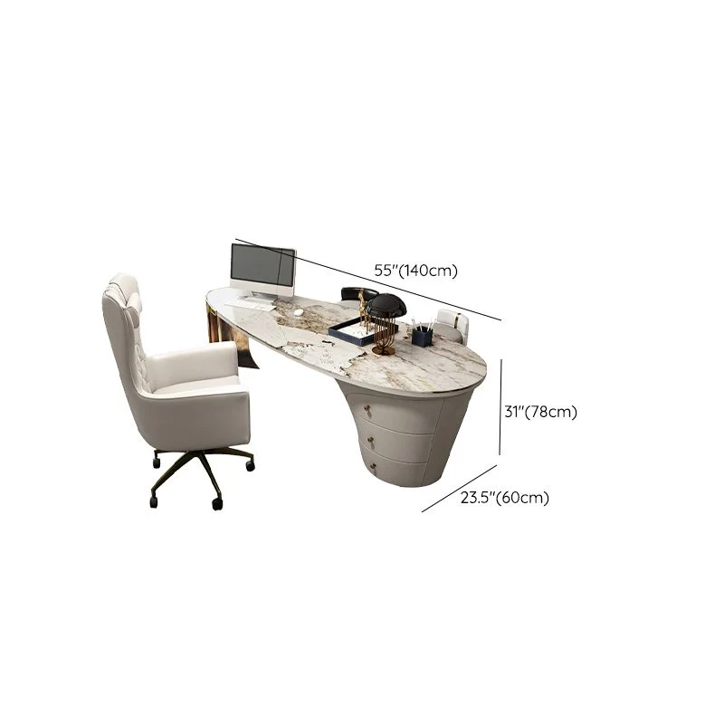 Bureau en métal de style Glam, bureau d'écriture en pierre avec 3 tiroirs Clearhalo