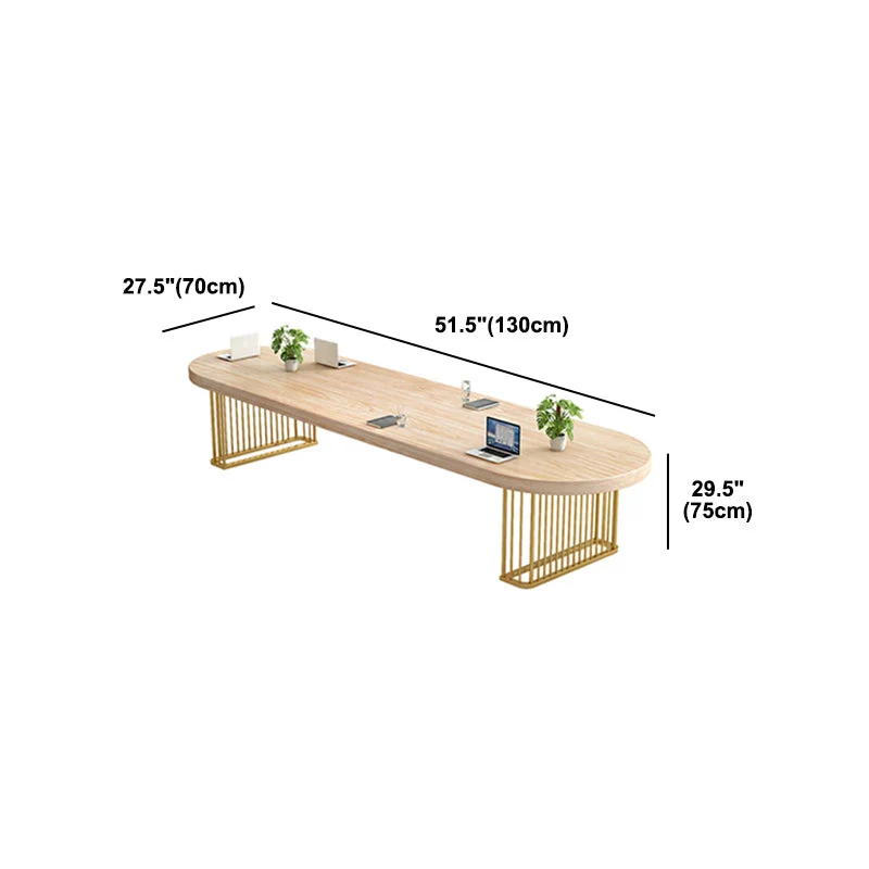 Bureau ovale en bois massif, bureau de conférence avec pieds en fer doré pour salle de réunion Clearhalo