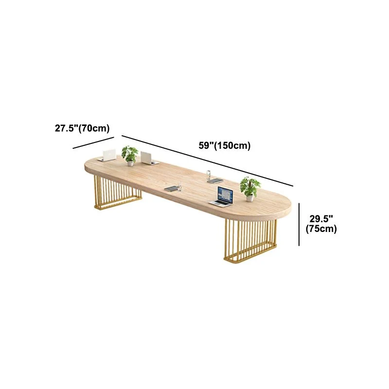 Bureau ovale en bois massif, bureau de conférence avec pieds en fer doré pour salle de réunion Clearhalo