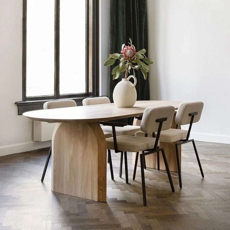 Bureau ovale de bureau industriel en bois de pin avec base en bois Clearhalo
