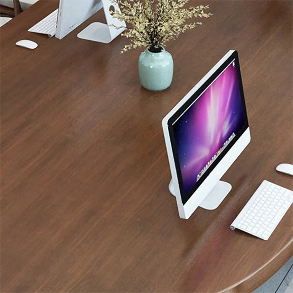 Bureau ovale industriel en bois massif, bureau marron, chaise d'explication Clearhalo