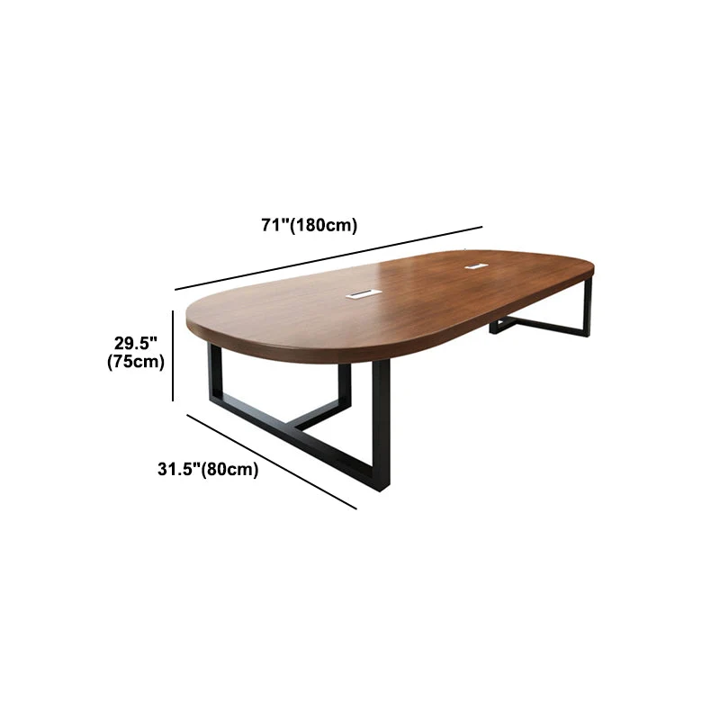Bureau ovale industriel en bois massif, bureau marron, chaise d'explication Clearhalo