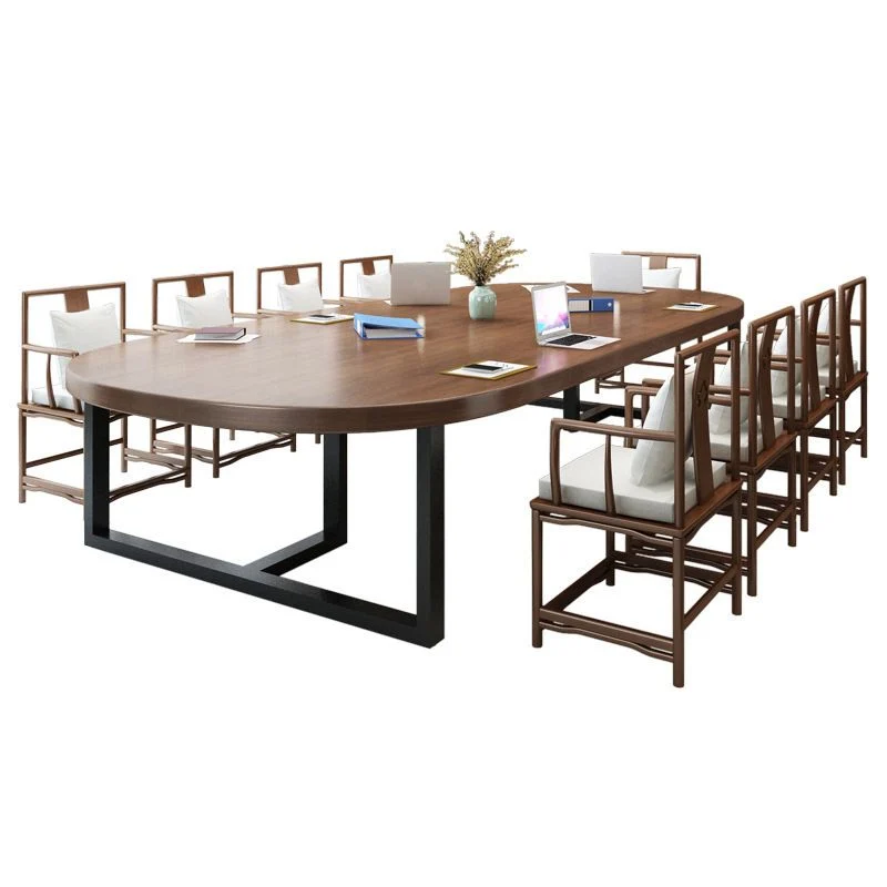 Bureau ovale industriel en bois massif, bureau marron, chaise d'explication Clearhalo