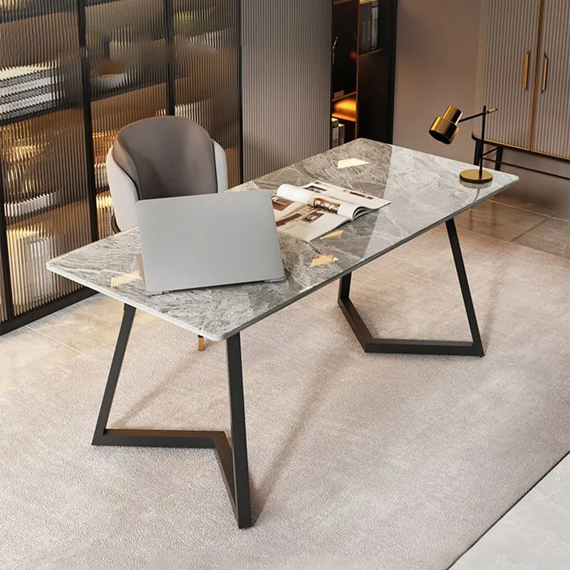 Bureau en pierre frittée de style contemporain avec base de traîneau en métal Clearhalo