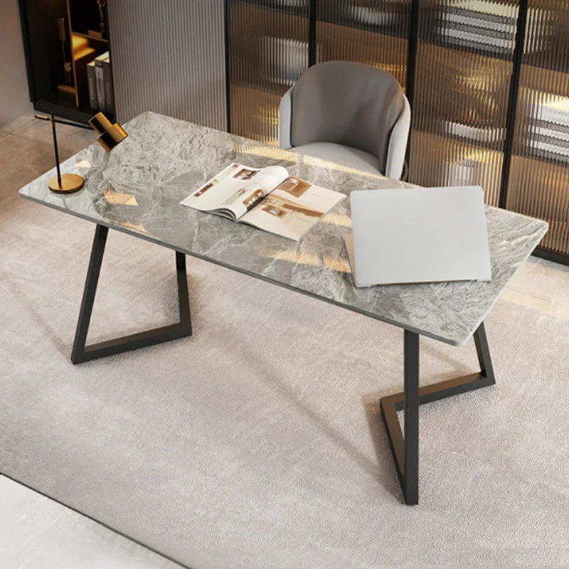 Bureau en pierre frittée de style contemporain avec base de traîneau en métal Clearhalo