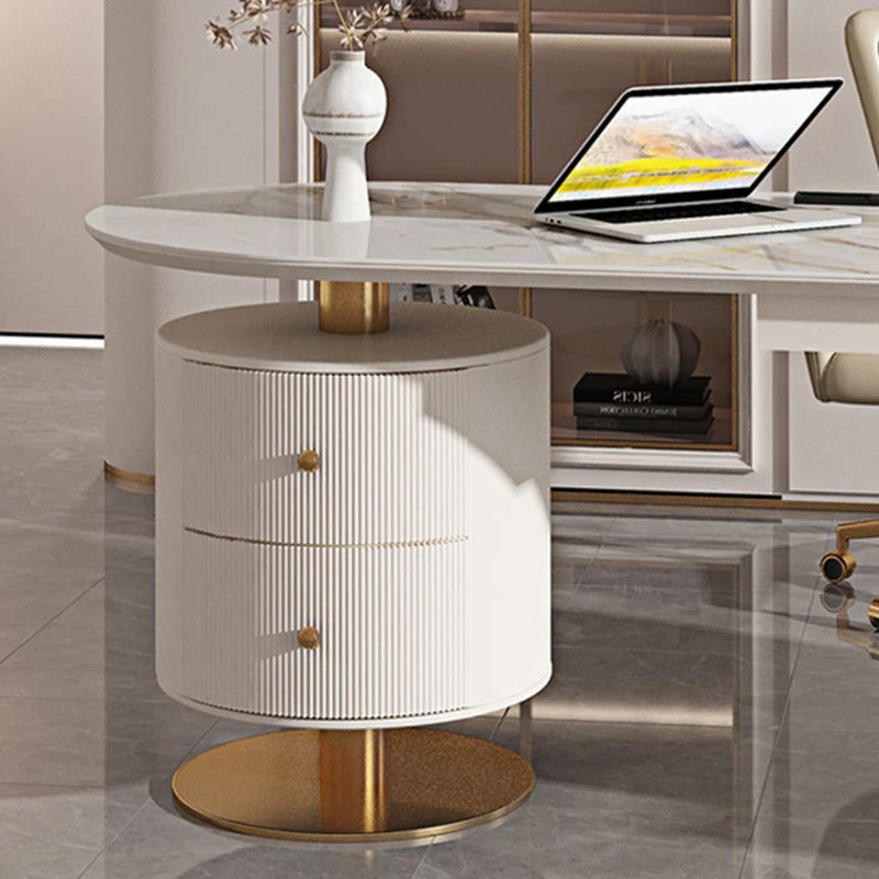 Bureau en pierre et métal avec tiroirs, bureau blanc pour bureau Clearhalo