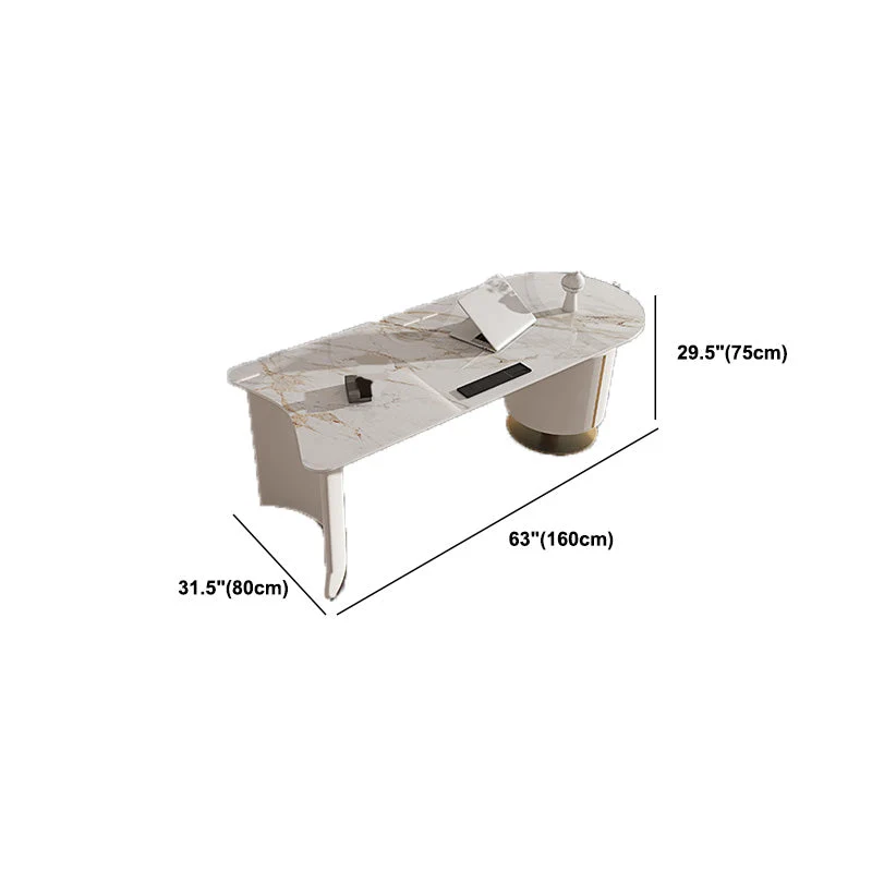 Bureau en pierre et métal avec tiroirs, bureau blanc pour bureau Clearhalo