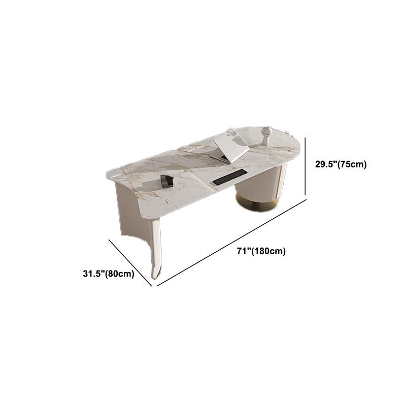 Bureau en pierre et métal avec tiroirs, bureau blanc pour bureau Clearhalo