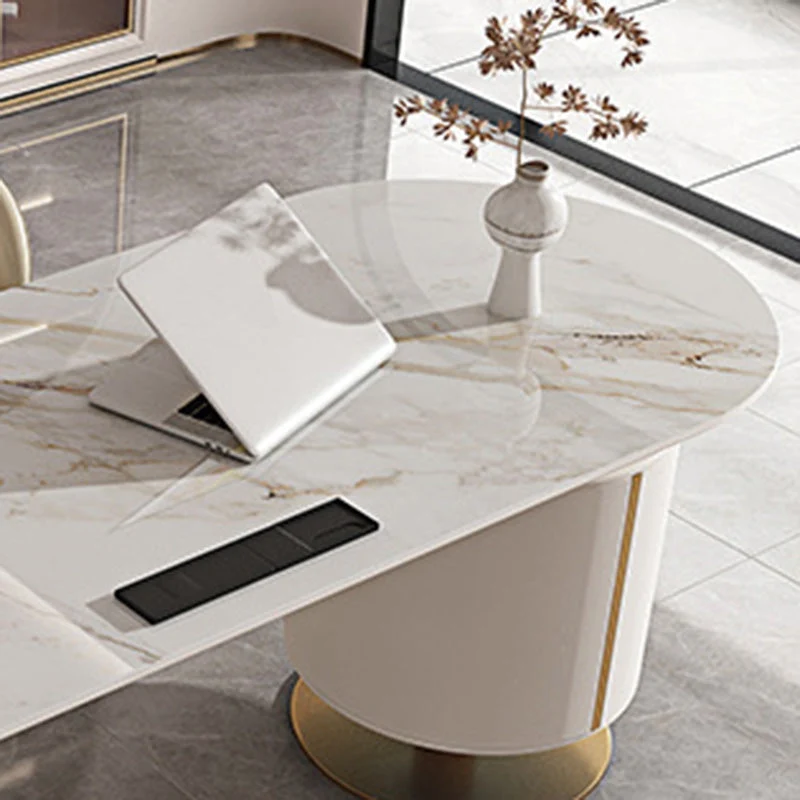 Bureau en pierre et métal avec tiroirs, bureau blanc pour bureau Clearhalo