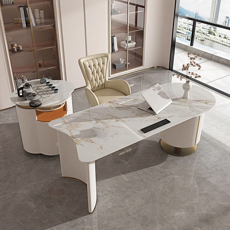 Bureau en pierre et métal avec tiroirs, bureau blanc pour bureau Clearhalo