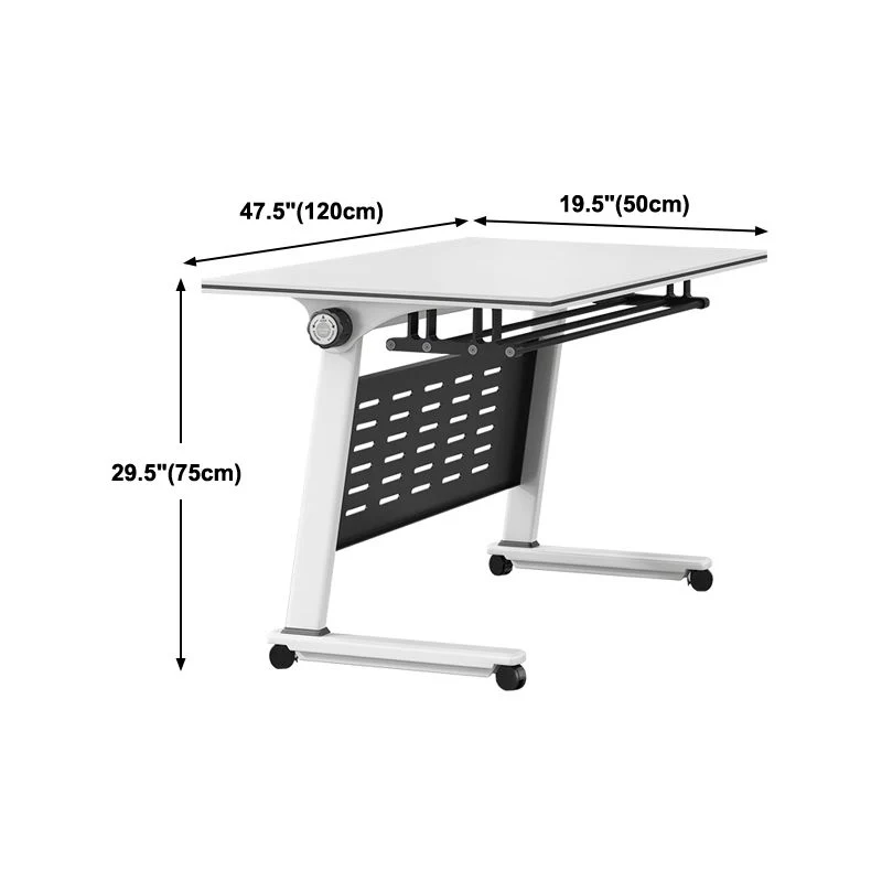 Bureau pliant moderne en bois manufacturé blanc avec roulettes Clearhalo