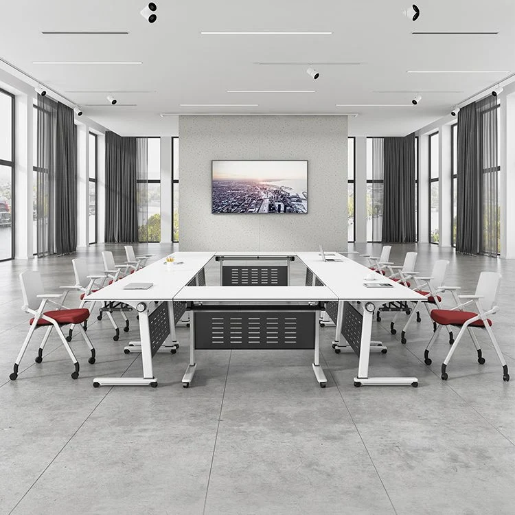 Bureau pliant moderne en bois manufacturé blanc avec roulettes Clearhalo
