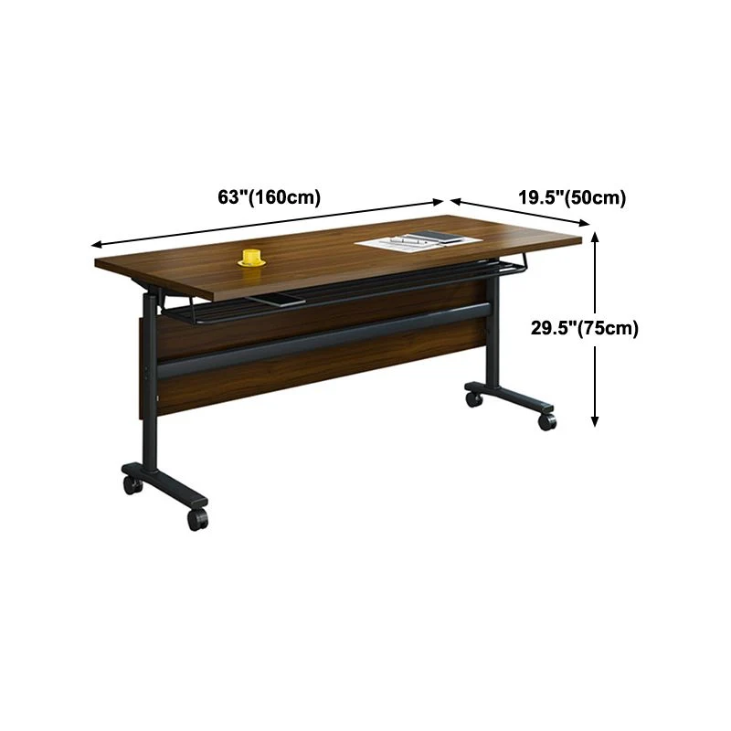 Bureau pliant rectangulaire en bois manufacturé, bureau moderne avec roulettes Clearhalo