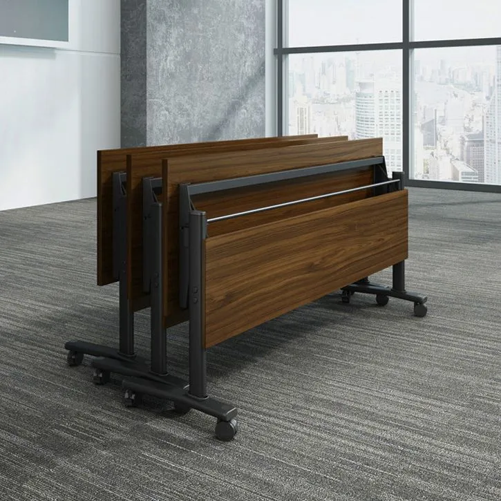 Bureau pliant rectangulaire en bois manufacturé, bureau moderne avec roulettes Clearhalo