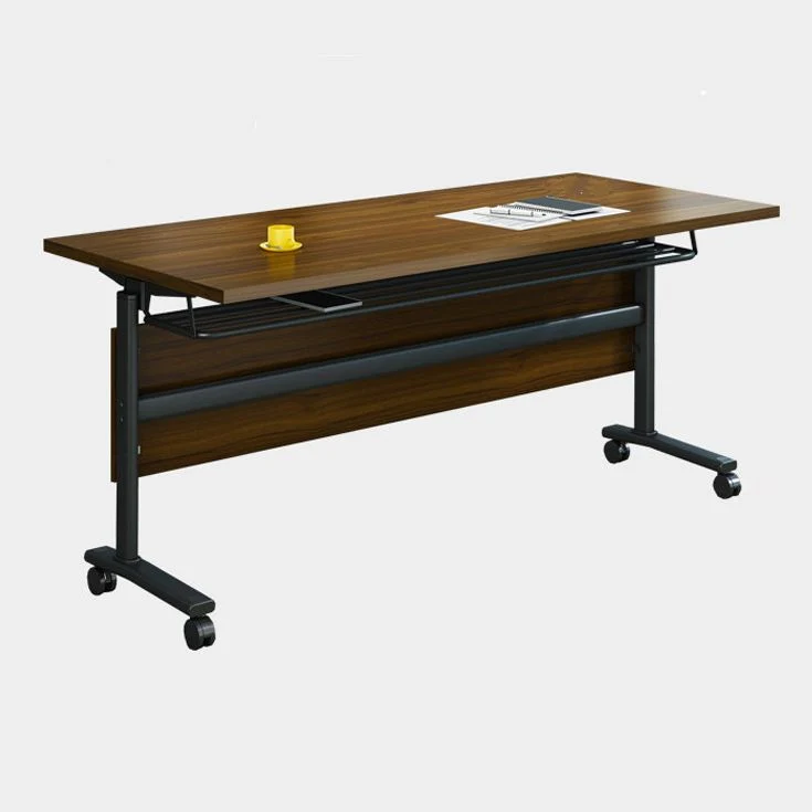 Bureau pliant rectangulaire en bois manufacturé, bureau moderne avec roulettes Clearhalo