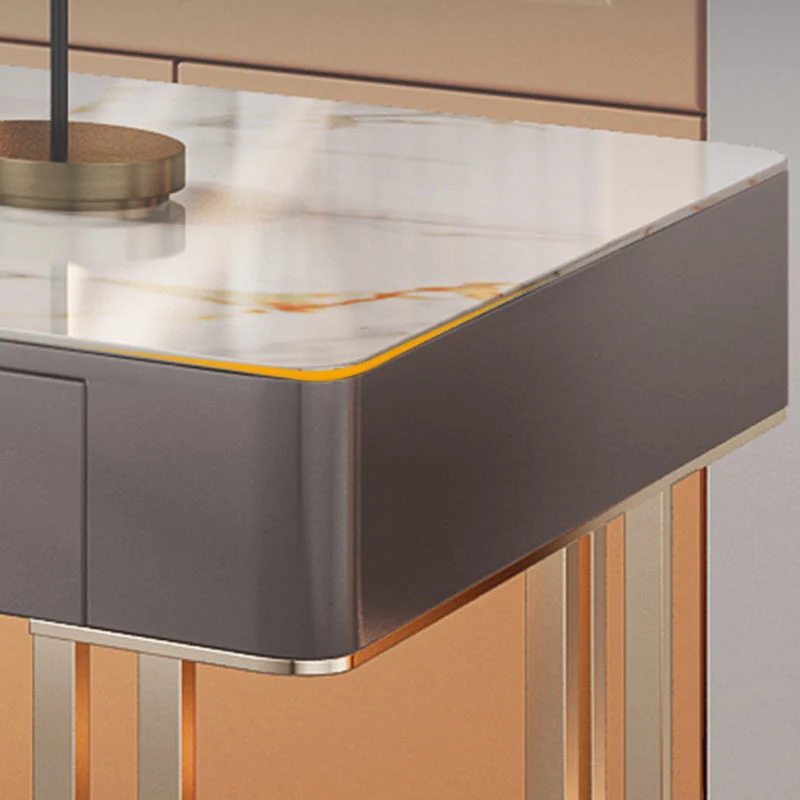 Bureau de rangement gris avec tiroirs rectangulaires en miroir et pieds en métal Clearhalo