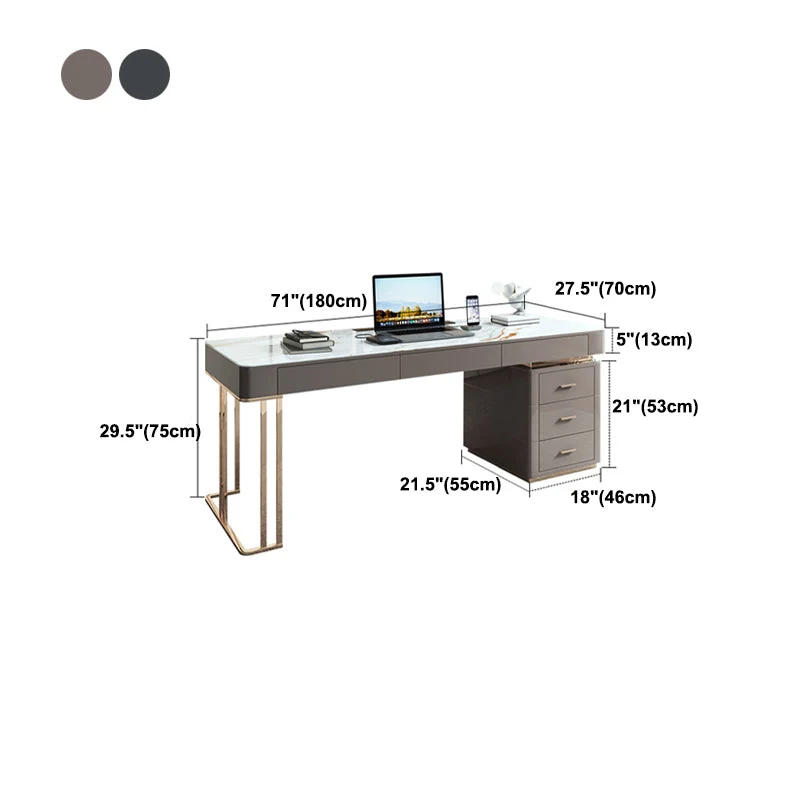 Bureau de rangement gris avec tiroirs rectangulaires en miroir et pieds en métal Clearhalo