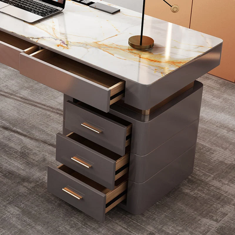 Bureau de rangement gris avec tiroirs rectangulaires en miroir et pieds en métal Clearhalo