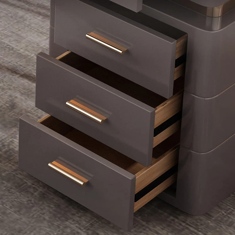Bureau de rangement gris avec tiroirs rectangulaires en miroir et pieds en métal Clearhalo