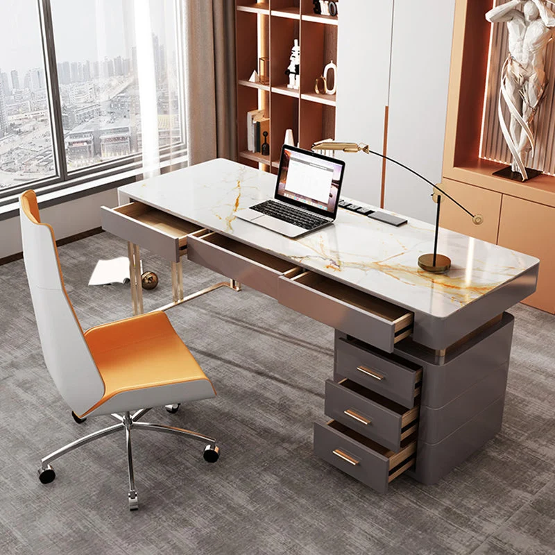 Bureau de rangement gris avec tiroirs rectangulaires en miroir et pieds en métal Clearhalo