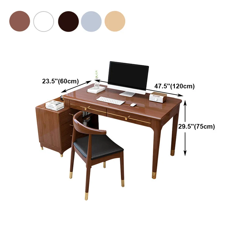 Bureau de rangement et tiroirs en bois d'hévé, bureau rectangulaire sans chaise Clearhalo