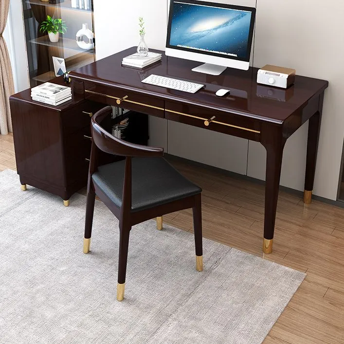 Bureau de rangement et tiroirs en bois d'hévé, bureau rectangulaire sans chaise Clearhalo