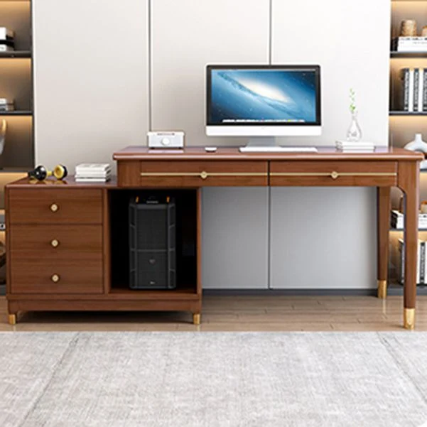 Bureau de rangement et tiroirs en bois d'hévé, bureau rectangulaire sans chaise Clearhalo